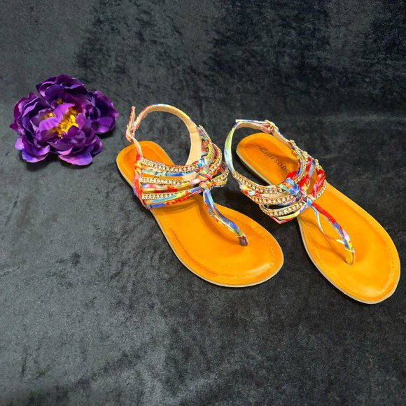 Zigi soho Colorful Fabric and Rhinestone Jewels Thong Sandals Size 6 - Picture 2 of 12